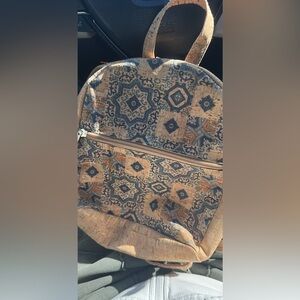 Patterned Tan and Blue Cork Backpack